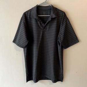 Men’s gray and black striped golf shirt, size large